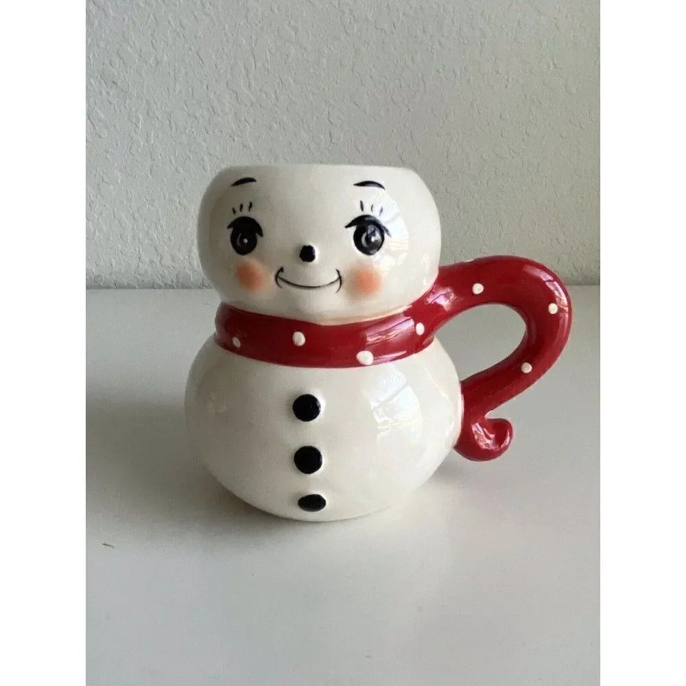Johanna Parker Snowman Mug Red Spotted Scarf Vintage Inspired NEW